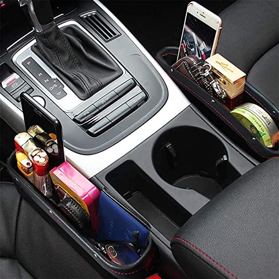 Lukzer 1PC PU Leather Car Side Organizer Seat Gap Filler Catch Caddy Side Seat Pocket Console Storage Box Holder for Wallet